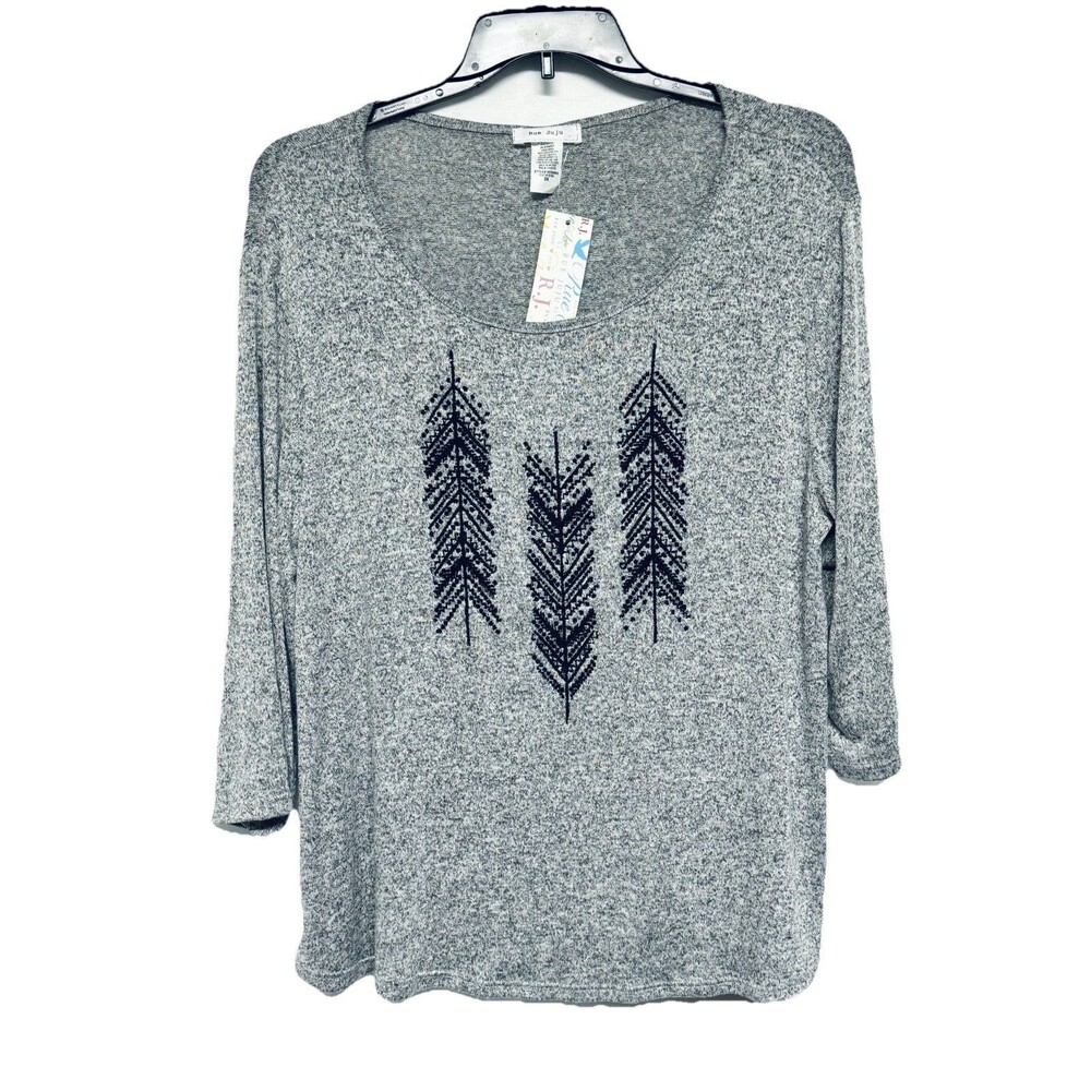 Rue Juju Knit 3/4 Sleeve Women's Size 3X Beaded Leaf Design Soft Top New XXXL